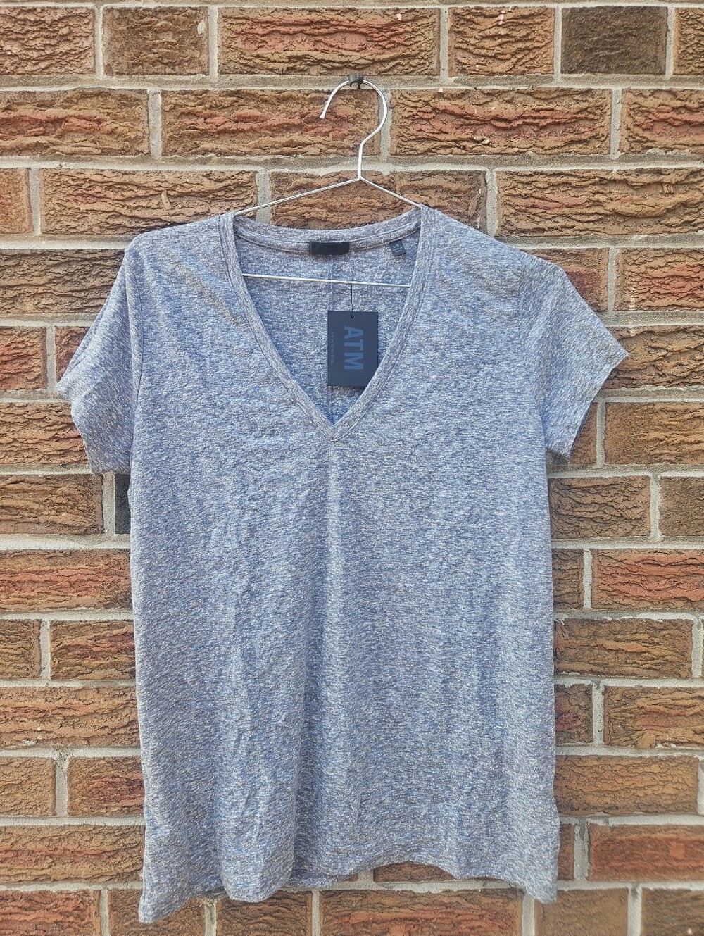 ATM Anthony Thomas Melillo Slub Jersey V-Neck Tee Heather Grey L NWT